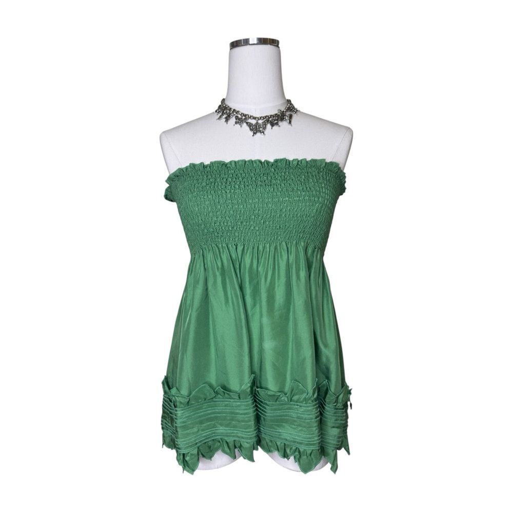 Y2K BCBGmaxazria Green Strapless Babydoll Top Size Small